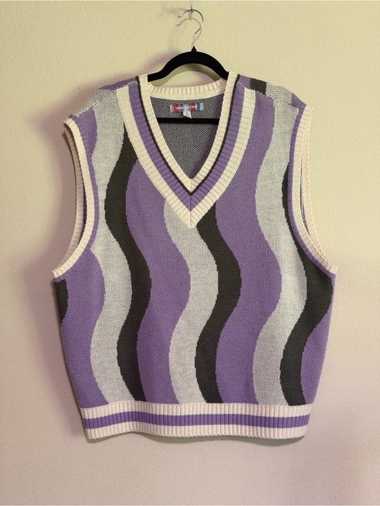 Urban Outfitters Sweaters - Urban Outfitters Purple, Cream & Gray Wave Knit V-Neck Sweater Vest
